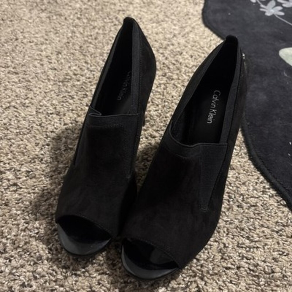 Calvin Klein Black Suede Kena Peep Toe Heels - Never Worn!